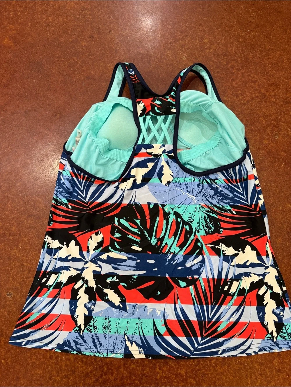 ZeroXposur Tropical Print Tankini Top - Mint, Navy & Red